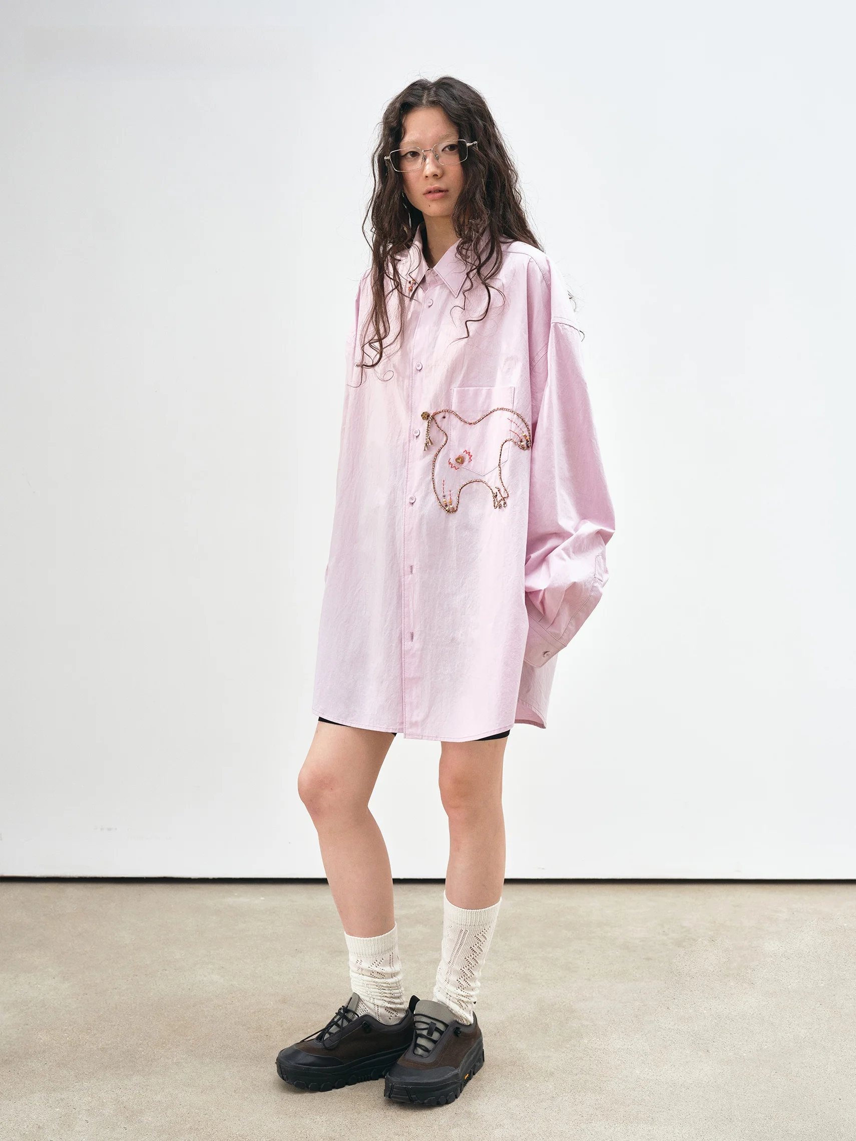 

VERMO Beautiful Evening Mist Loose Shirt Comfortable Washed Paper Feel Cotton Hand Embroidery Pigeon Mid-Length Open Cardigan