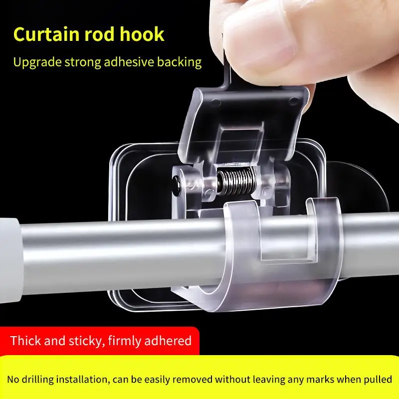 10pcs Curtain Rod Hook Punching-free Curtain Rod Rack Household Wall-mounted Bracket Clip Door Curtain Telescopic Curtain Hooks