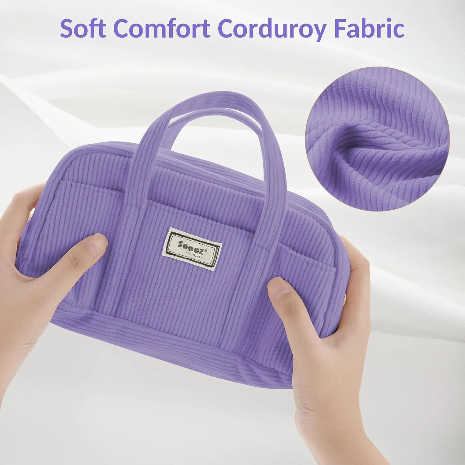 Extra Large Pencil Case with 5 Compartments, Wide Opening, Soft Corduroy, Cute Aesthetic School Supplies for Teen Girls - Purple - View 1