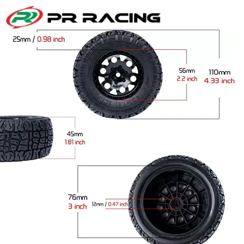 2 Chiếc PR Đua SCT-P006 1/10 Khóa Học Ngắn Xe Tải 0 ° Lệch Lốp Xe Có Lớp Xốp Chèn Đen Vành Bánh 12mm Hex AE Losi Chém ARRMA