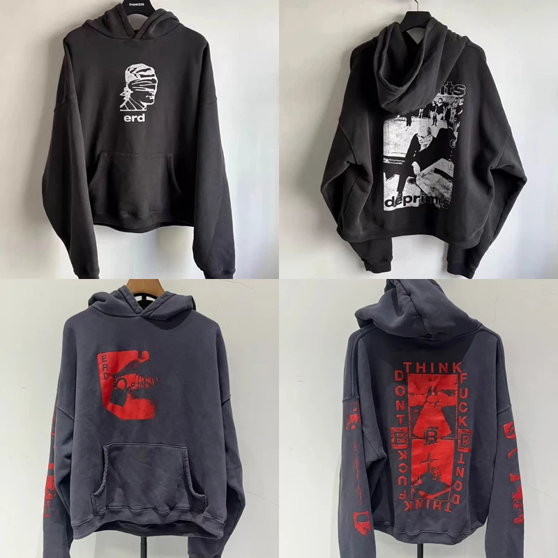 Real Picture Enfants Riches Deprimes Hoody American Trend Vintage Do Old Portrait Print Casual Pockets ERD Sweatshirts Pullovers