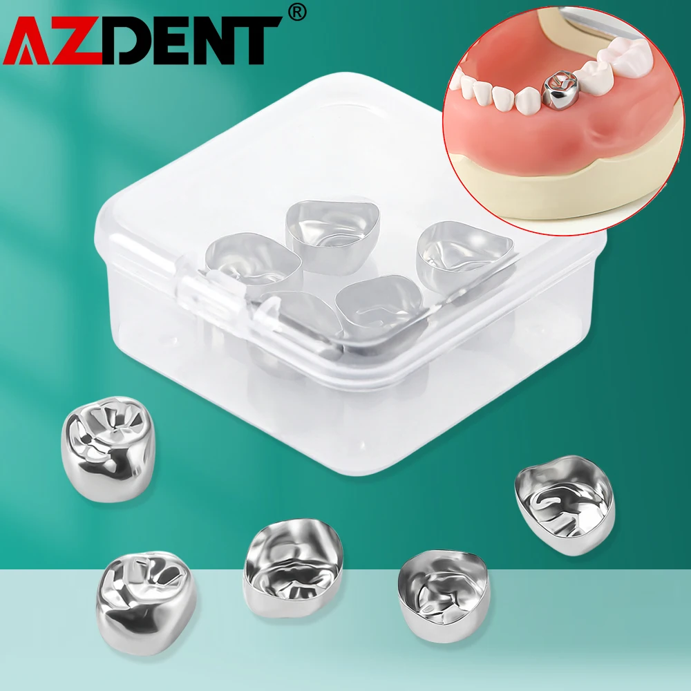 5Pcs Azdent Dental Crown Kids Primary Molar Teeth Preformed Stainless Steel Pediatric Temporary Crowns Kit Dentistry Supply Lab