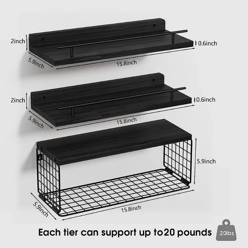 Bathroom Rack Kitchen Bedroom Bathroom Storage Rack Floating Shelf with Wire Storage Basket Bathroom Rack Furniture Accessories