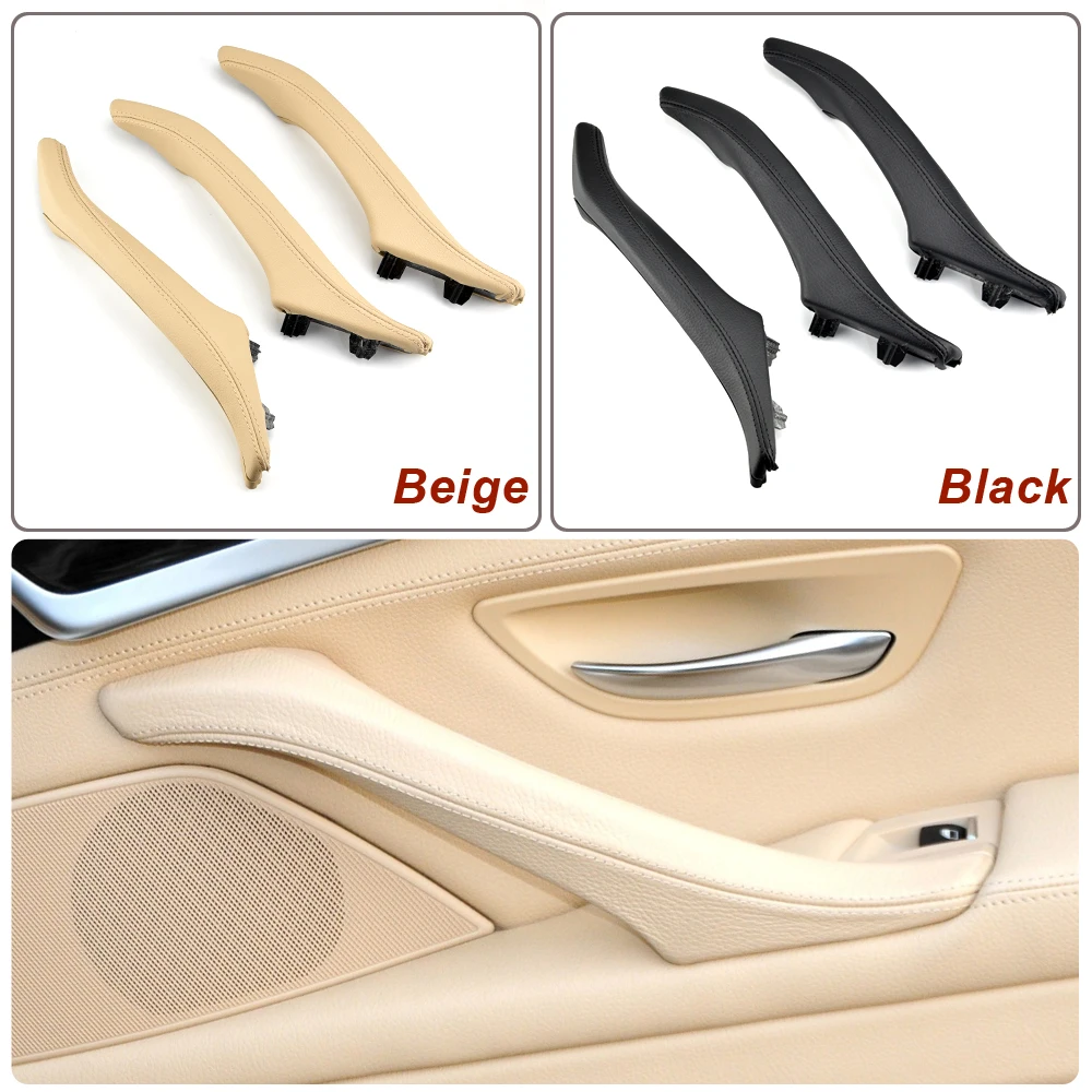 Black/Beige/Oyster Car Real Leather Interior Door Handle Panel Pull Trim LHD For BMW 5 serie F10 F11 F18 525d 530d 528i 535i view 5