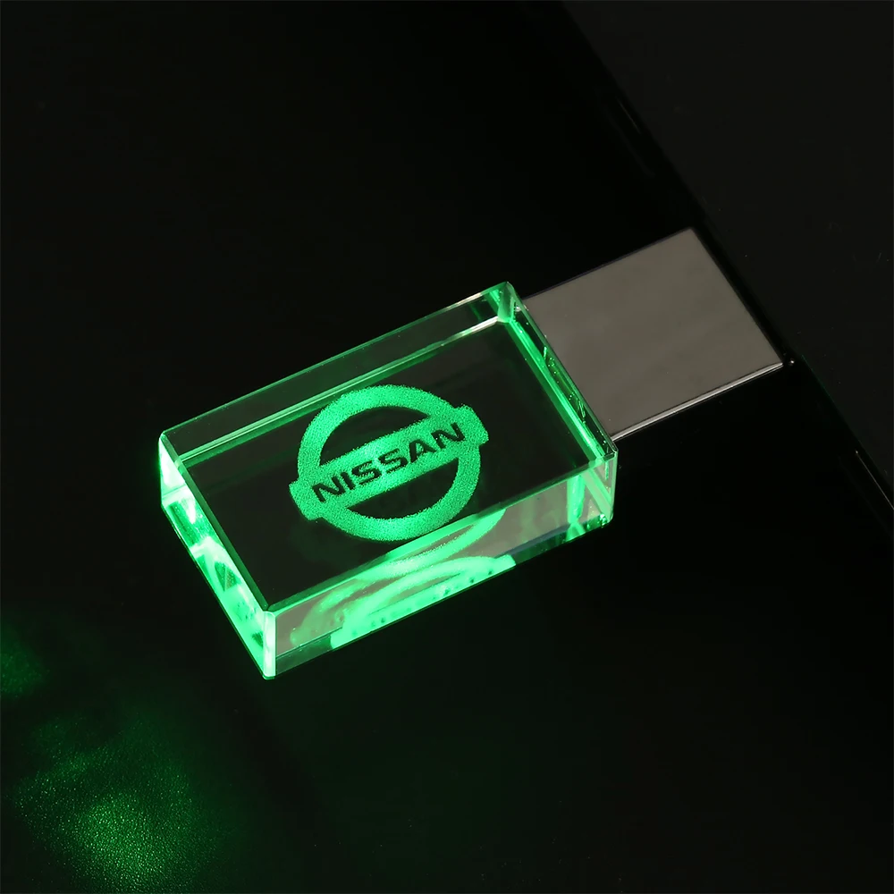 LED Light Fashion Crystal USB Flash Drive 64GB Car Gift Memory Stick Free Customized Logo Pen Drive External Storage U Disk 32GB