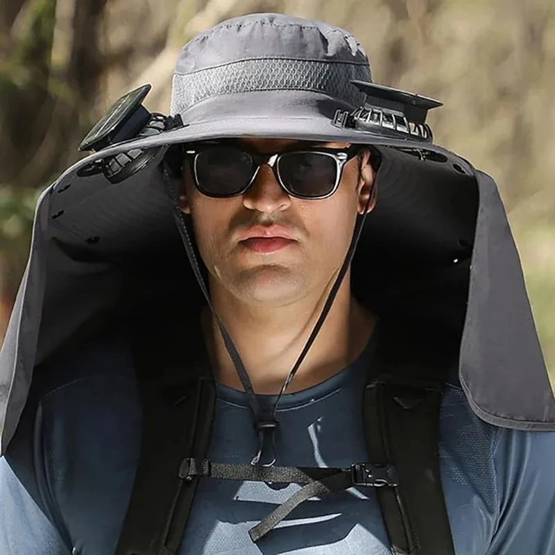 

UPF 50+ Outdoor Wide Brim Sun Hat Fishing Hat with 2 Solar Fan Sun Bucket Hats for Men Women Waterproof Breathable Bucket Hats