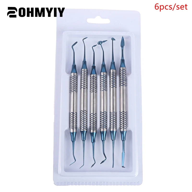 

6PCS Dental Composite Resin Filling Set Spatula Thick Handle Titanium Plated Head Tool Filler Dentistry Instrument Materials