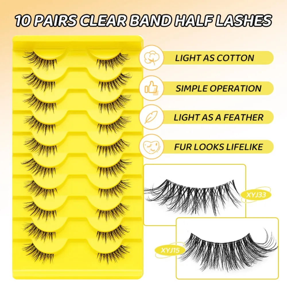 10 Paar mit Gelee-Klebestreifen, halbe gefälschte Wimpern, kleberfrei, mehrere Stile, Manga-Wimpern, Anime, Cosplay, DIY, Katzen-Elfen-Wimpern
