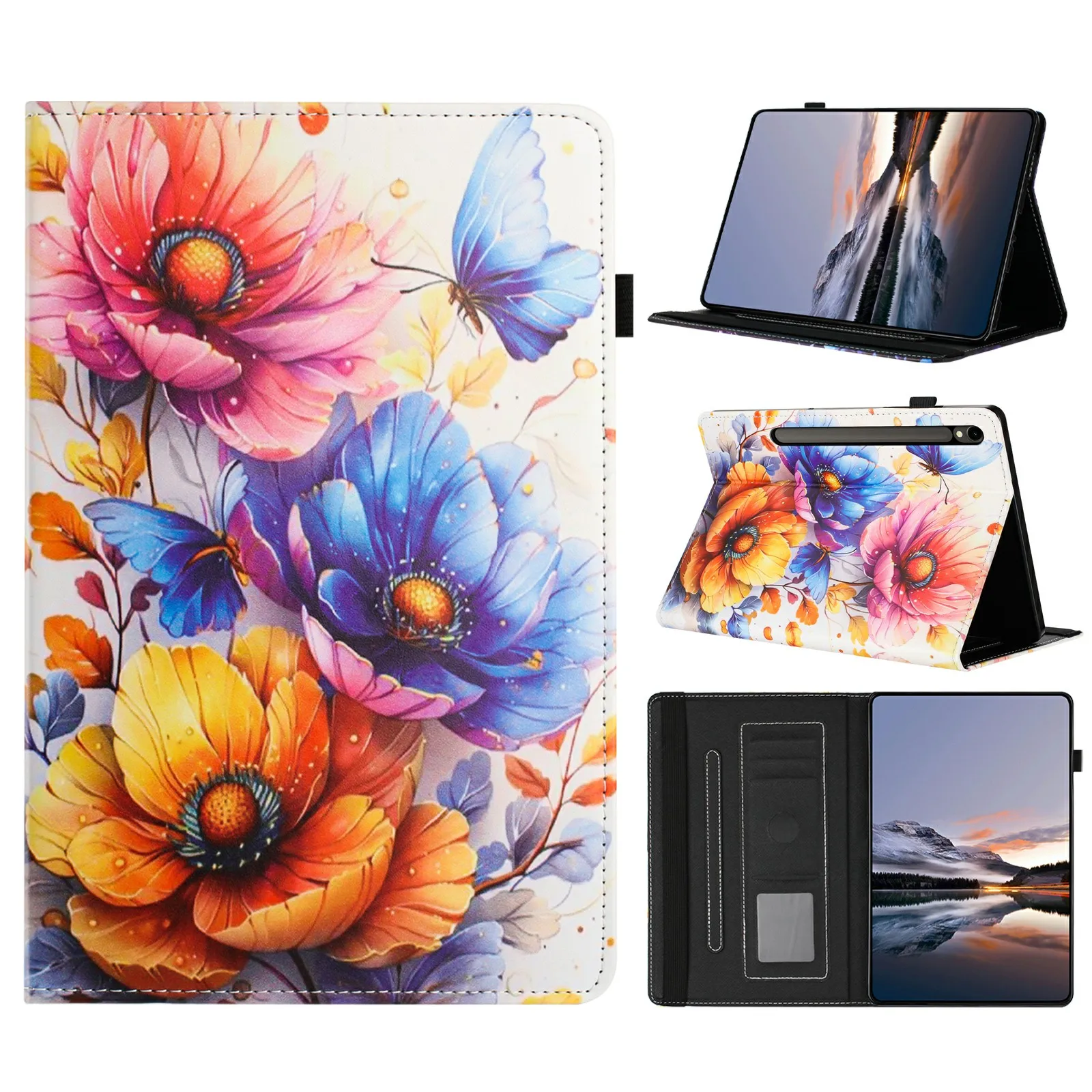 Litchi Grain Painting Leather Case for Samsung Galaxy Tab S10 FE+ Card Slot Tablet Cover with Auto Wake  /  Sleep - Flower