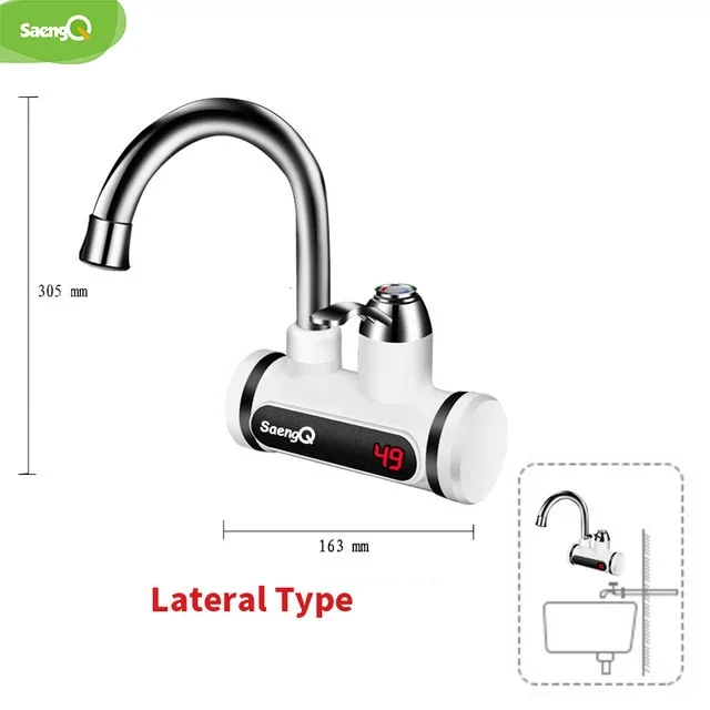 Heater 220V Kitchen Faucet Tankless Instant Heating  Tap Flowing Heated Mixer Digital Display