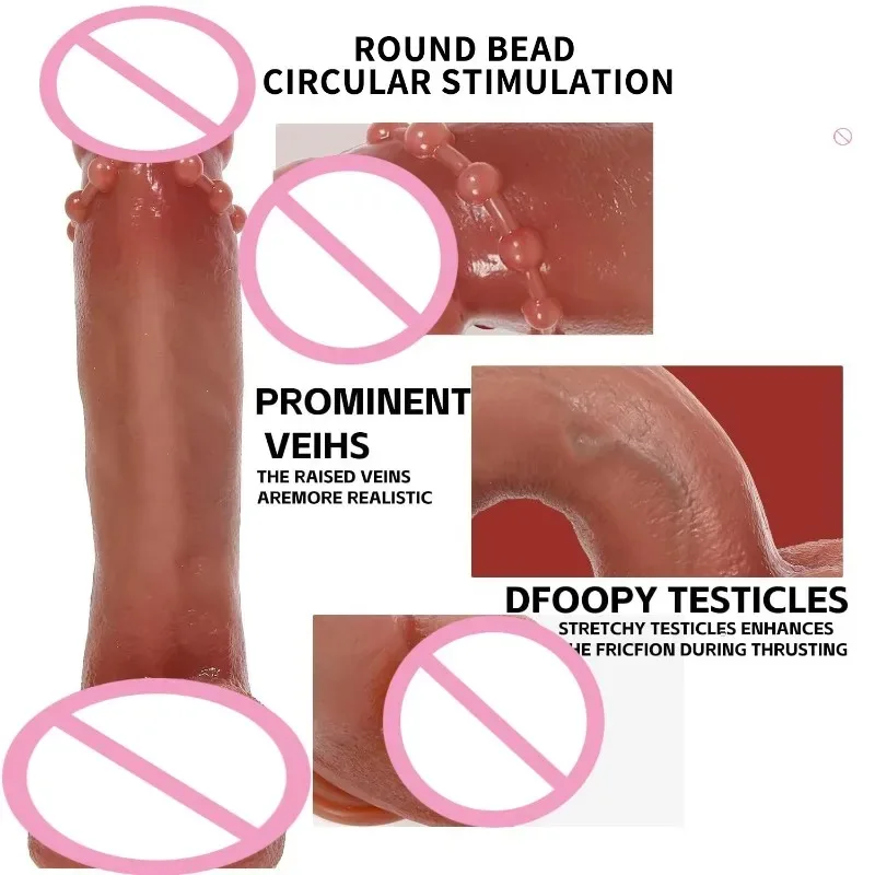 ดิ๊กโดแบบสวมใส่พร้อมถ้วยดูดสั่นสะเทือน กระแทก สวิง ความร้อน สั่นสะเทือน ซิลิโคน กระตุ้นอวัยวะเพศหญิง ของเล่นทางเพศสำหรับผู้หญิง ﻿ 18+