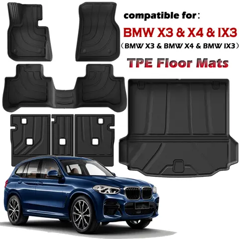 BMW X3 & X4 & IX3 2018-2024 바닥 매트, 전천후 3D TPE 바닥 라이너 2열 시트백 트렁크 카고 라이너 보호 매트
