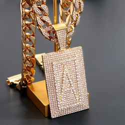 Initial Name Pendant Necklace for Women Men Iced Out Rhinestone Paved Cuban Link Chain A-Z Letter Necklace Birthday Jewelry Gift
