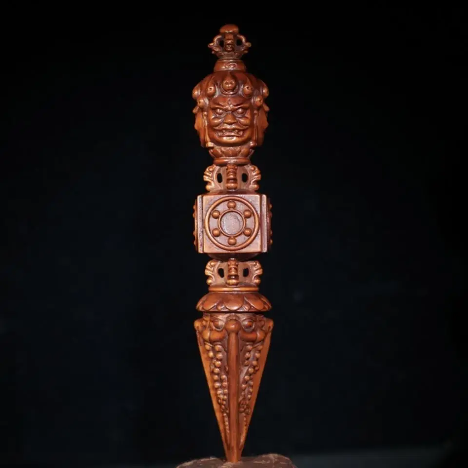 Hand Carved Wood Tibetan magic pestle Statue Figurine Desktop Ornaments Home Decoration Crafts Tea Pet Decor