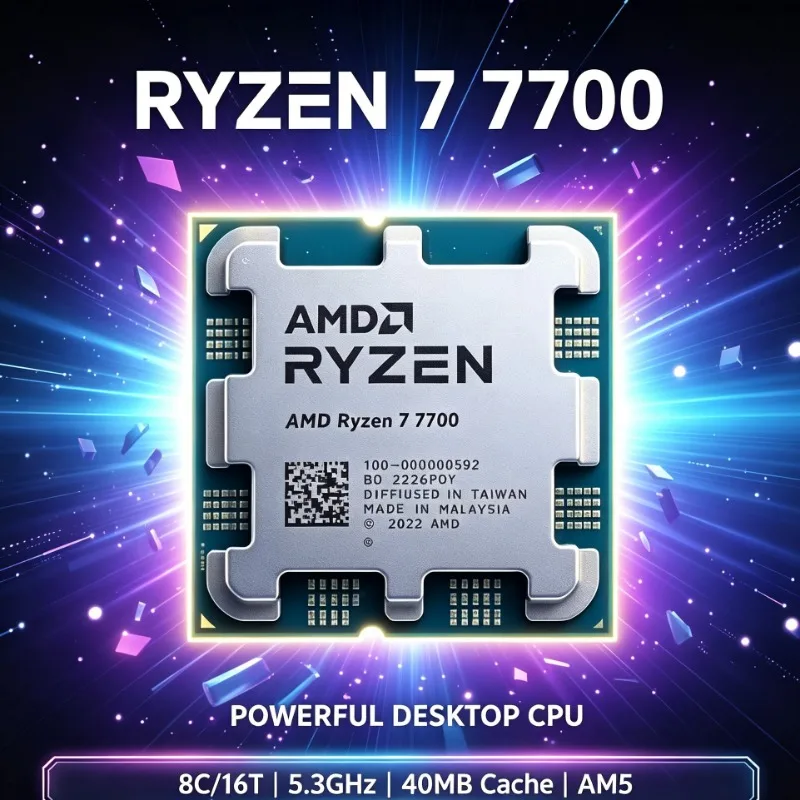 R7 7700 AMD Ryzen 7 7700 Desktop CPU Socket AM5 8C16T 5.3GHz Gaming Processor Without Cooler