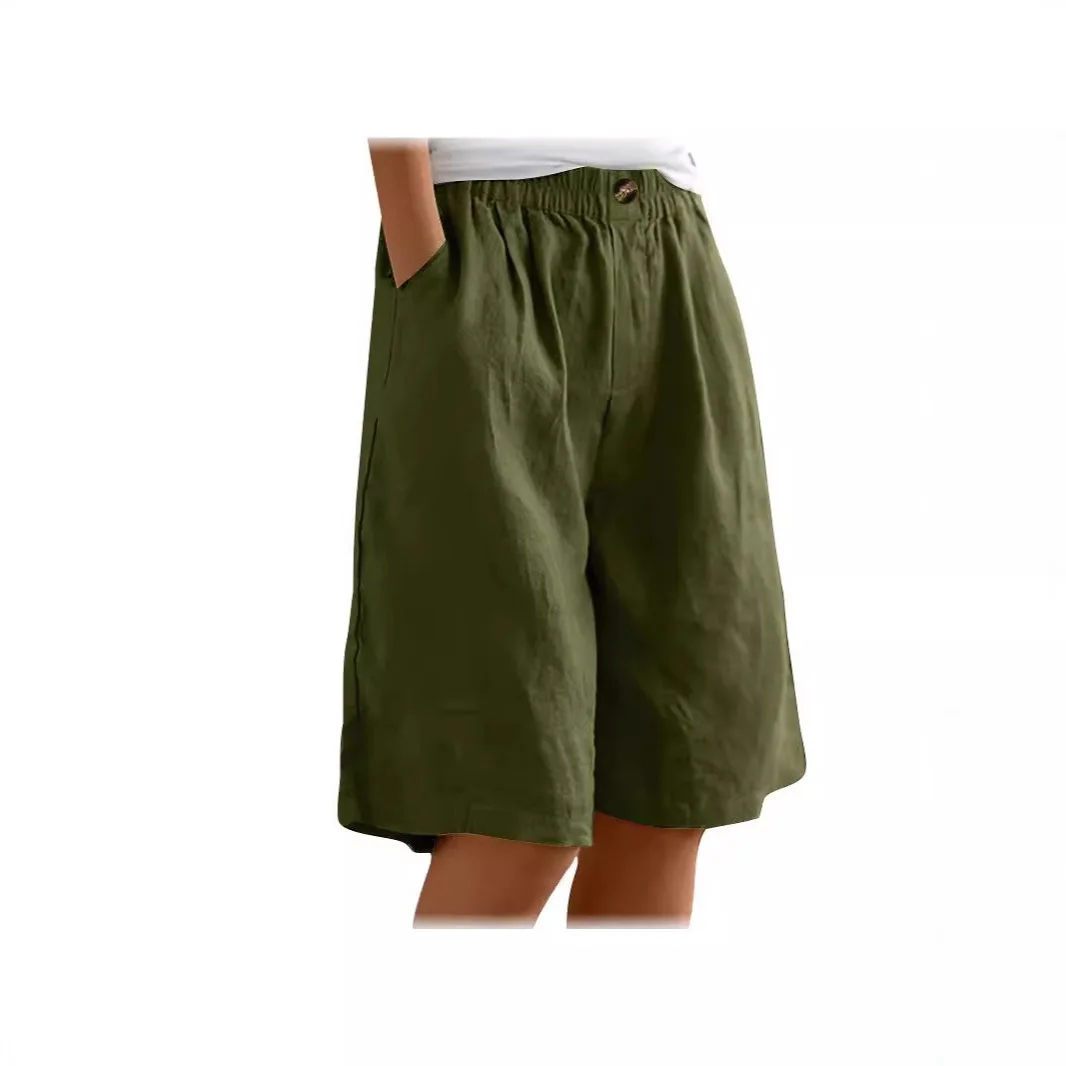 

2025 Cotton and Linen Shorts Women's Summer Wear New Loose High-waisted Women's Medium Pants