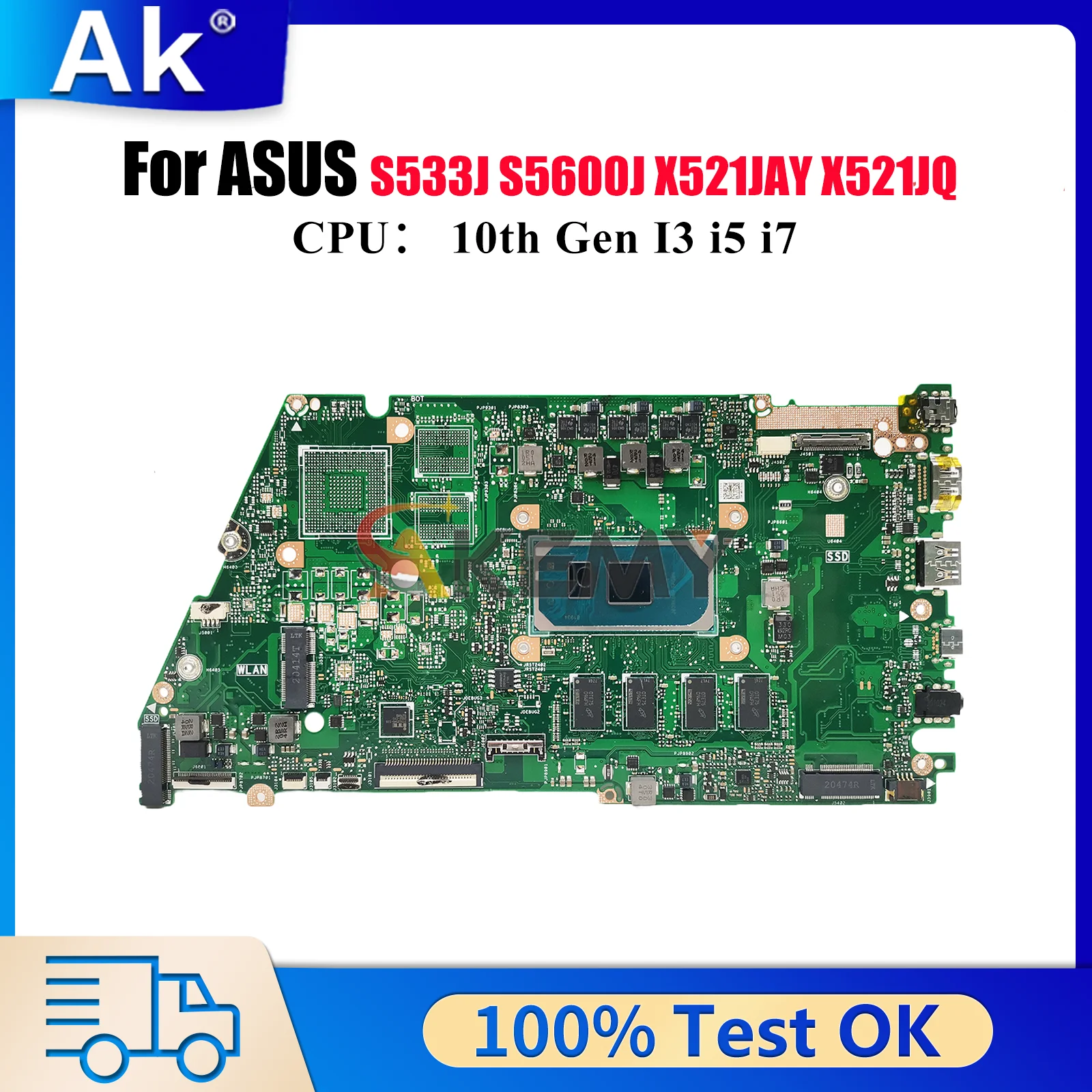 

X521JA Laptop Motherboard For ASUS S5600J X521JAY X521JQY X521JQ X521JPY X521JFY X521J S533J Mainboard With 10th Gen I3 i5 i7