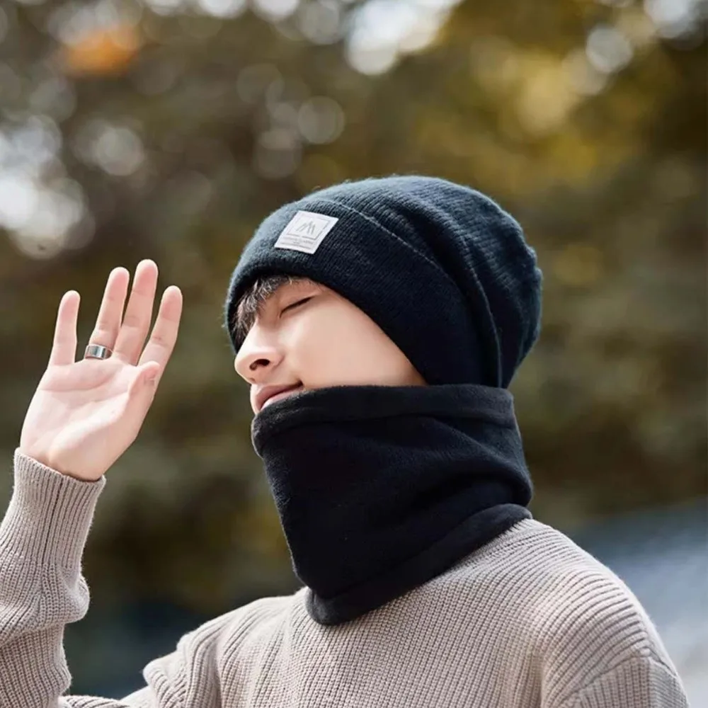 Chapéu com aba elástica e cachecol terno cor sólida na moda cachecol compacto all-match gorro macio presentes