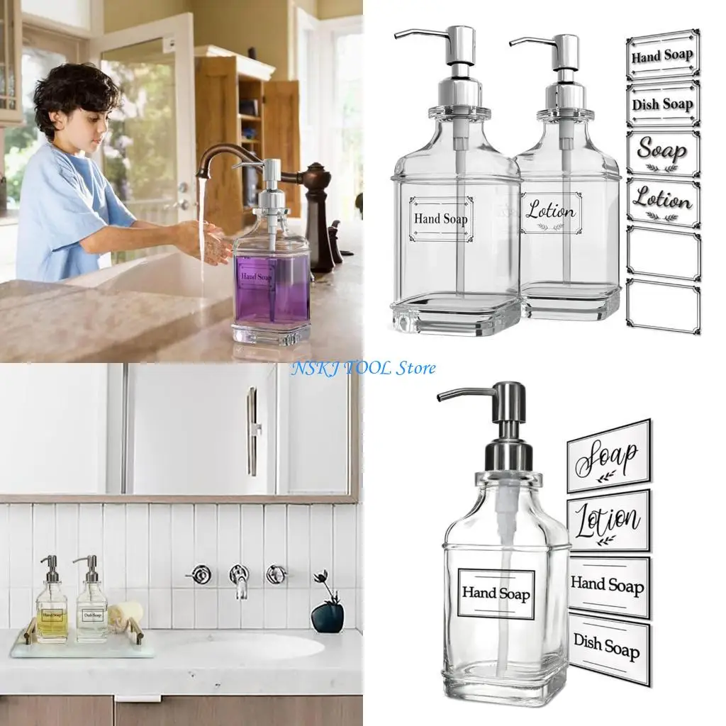 

L8RC Набор из 2 дозаторов для мыла, нержавеющие, мл, бутылки с жидкостным насосом для кухни и ванной комнаты, герметичные