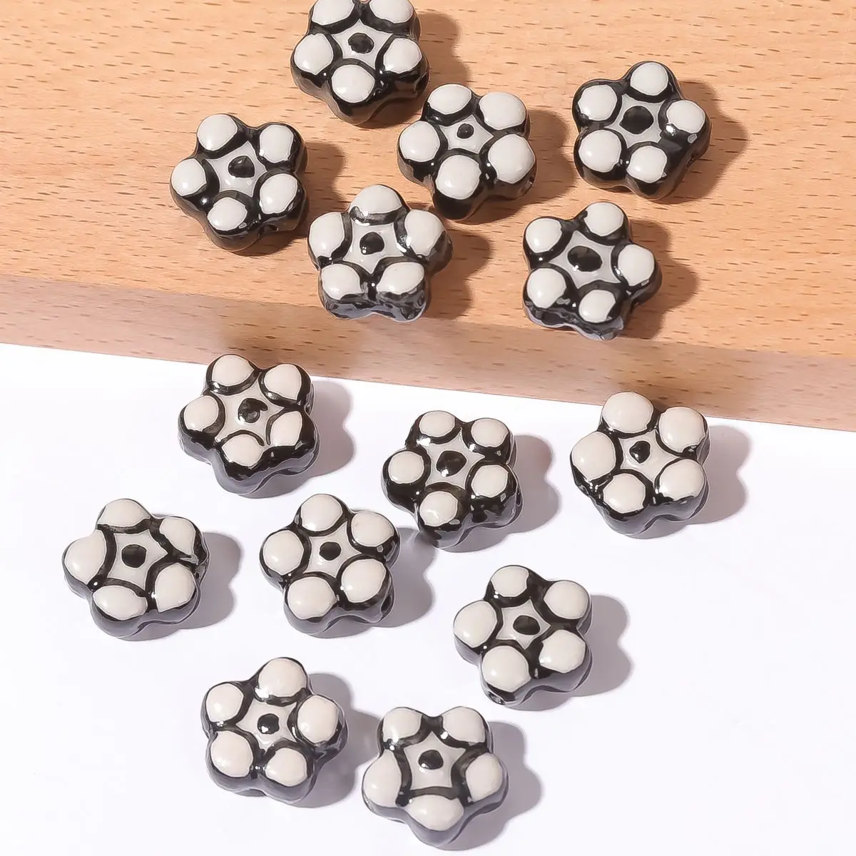 4pcs Ceramic Beads Flower Painted Handmade Creative Craft Space Beads Jewelry Making DIY Exquisite Bracelet Earrings Pendant