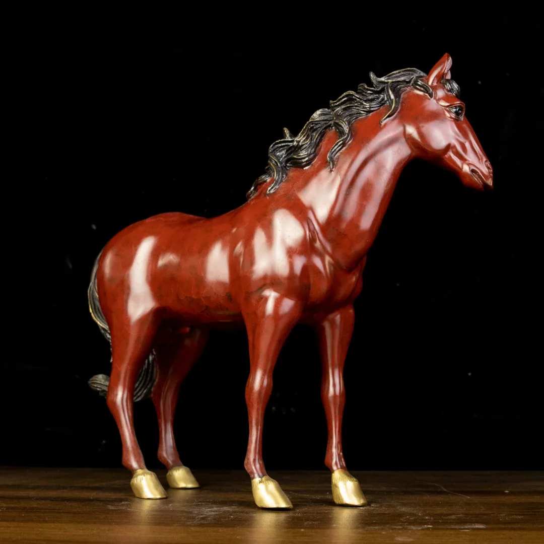 Painted Station Horse (Date Red) Bright Black (Orange Red) Feng Shui bronze statue