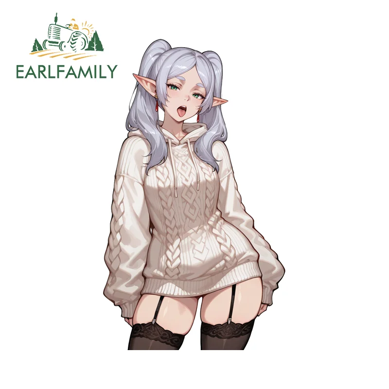 

EARLFAMILY Charming Frieren In Sweater Car Stickers Popular Anime Waifu Fashionable Sunscreen Decal Suitable For Smooth Surfaces