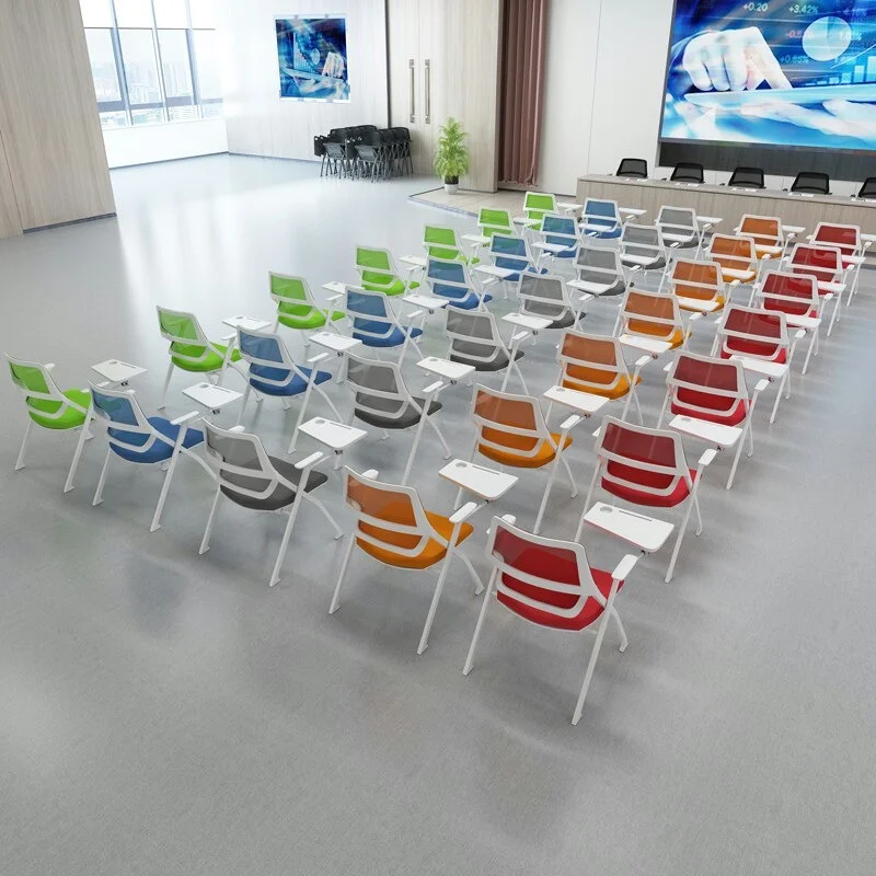 Folding Plastic Training Chair With Writing Board And Fixed Handrails Integrated Table & Chair For Training Meetings
