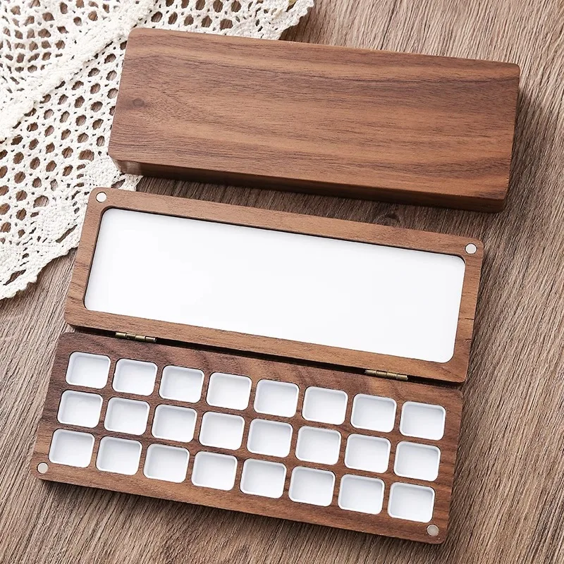 24-color 1ml Solid Watercolor Pigments Separate Packaging Wooden Boxes Art Students' Painting Sketching Portable Color Palette