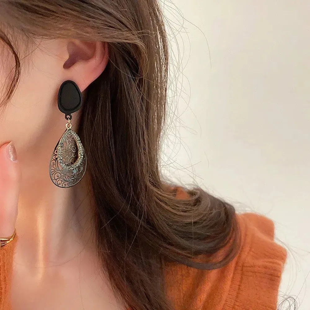

Openwork Teardrop Silver Earrings Vintage Inspired Exaggerated Drops with Hollow Detailing