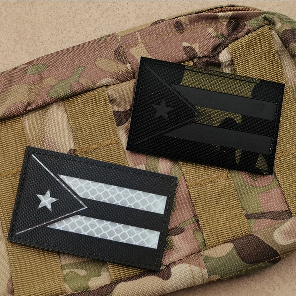 Puerto Rico National Flag Patch Embroidery Laser Reflective Flag Patch of Puerto Rico Black CP IR Tactical Flag Fabric Sew-on