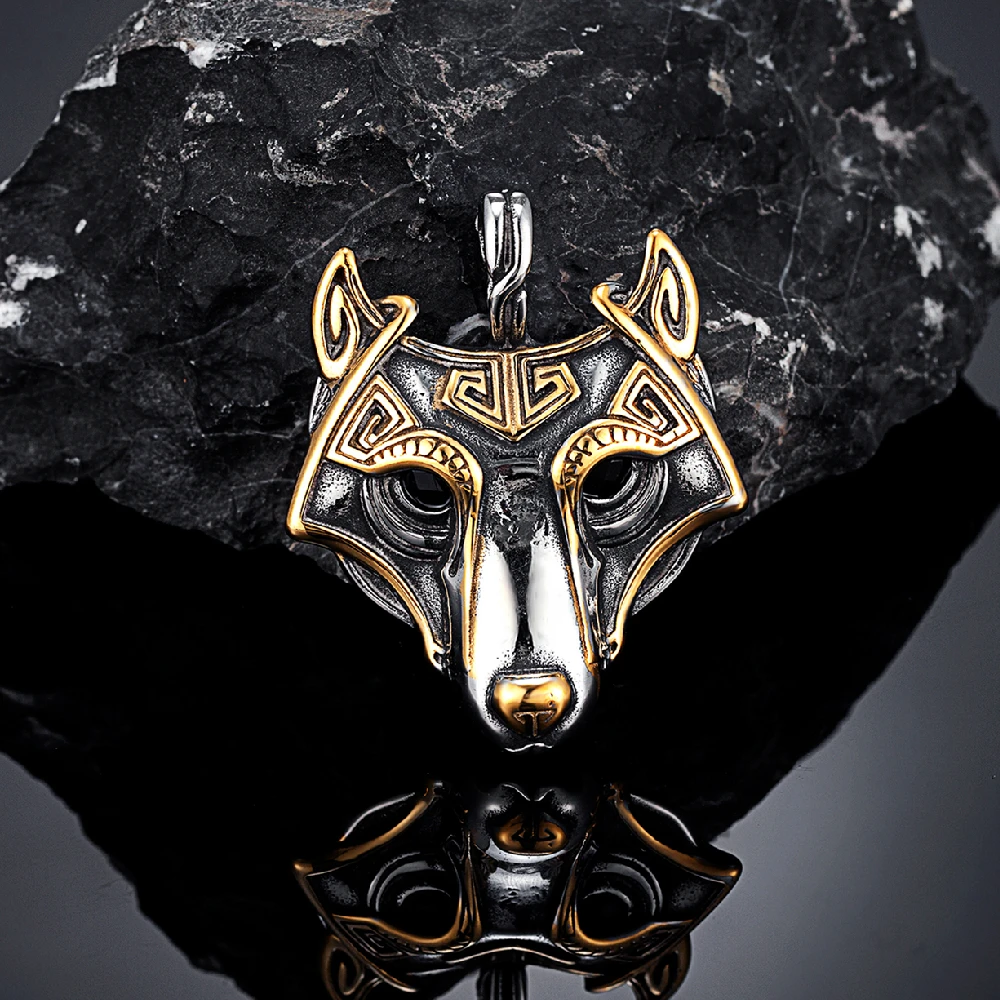 Punk Vikings Celtic Wolf Necklaces Mens Norse Mythology Odin Rune Stainless Steel Animal Pendant Amulet Never Fade Male Jewelry image 3