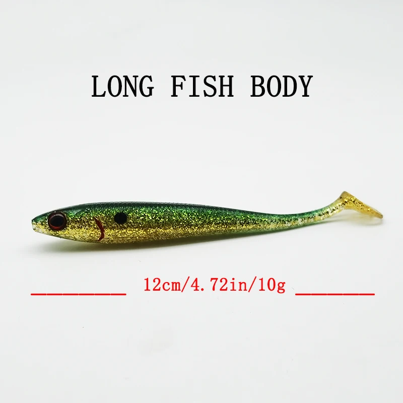 2pcs Fishing Lures, T-tail Soft Bait, 4.72in/0.35oz Artificial Swimbait, Fishing Gear Accessories, Random Eye Color