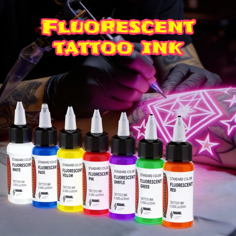 SUANGL 20ml Fluorescent Tattoo Ink 8Color Optional Luminous Tattoo Ink Long Lasting Vibrant Pigment for Body Art Tattoo Supplies