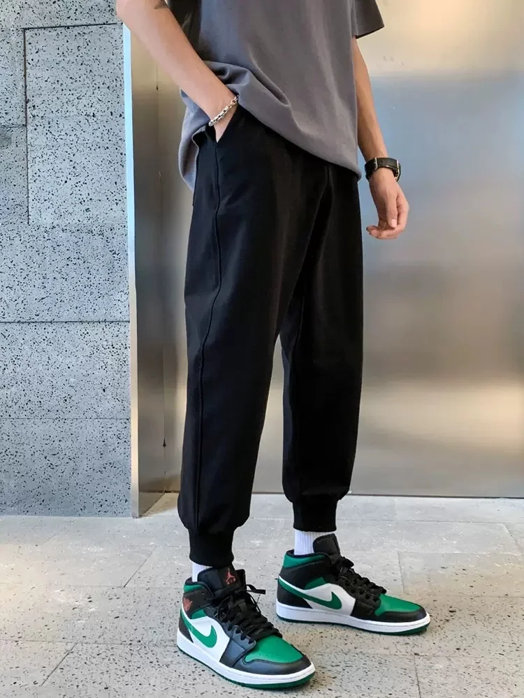 

Pure Cotton Men's Casual Pants Spring Autumn Sle Bla Loose Fit Sports Harlan Sweatpants Youth Active Wear Long Trousers