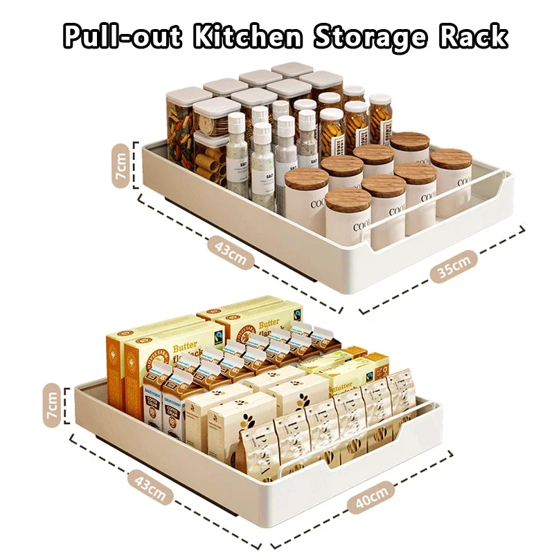 Multifunctional Pull-out Kitchen Storage Rack with Slide Rails Spice Rack Cabinets Organizer Free of Installation