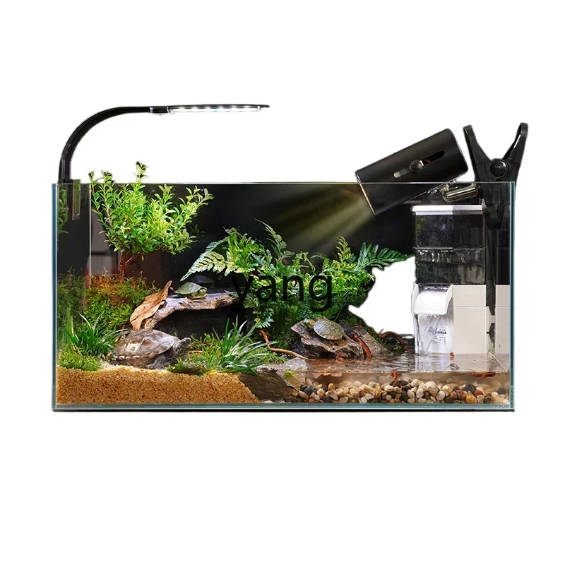 LH turtle tank ultra-white glass landscaping household living room tank feeding box with drying table ecological fish tank