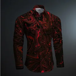 2024 New Geometry 3D Printing Color Block Abstract Fashion Casual Men's Shirt Party Street Spring and Autumn Lapel Long Sleeve