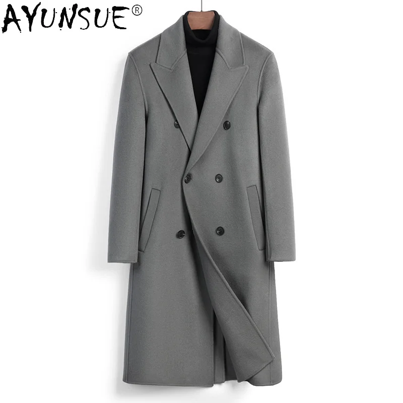 

100% Wool Coats for Men Autumn Winter Double-sided Woolen Jacket Mid-length Male Trench Coat Suit Collar Jackets Casacos