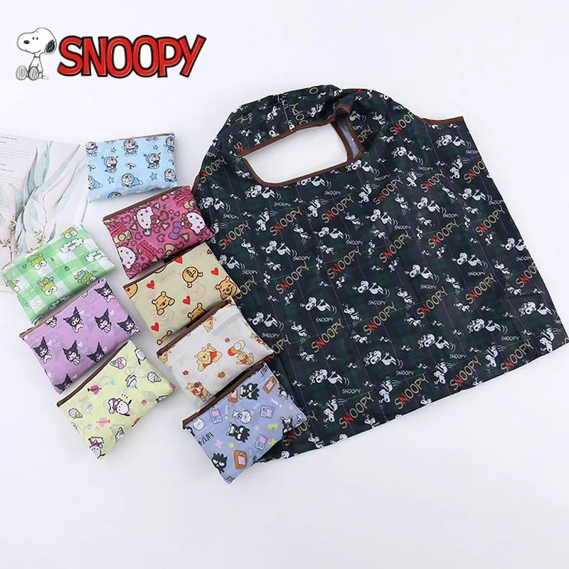 Kawaii Snoopy Portable Foldable Eco Friendly Bag Large Capacity Oxford Cloth Handheld Shopping Bag Cute Handheld Bag Snoopy Gift