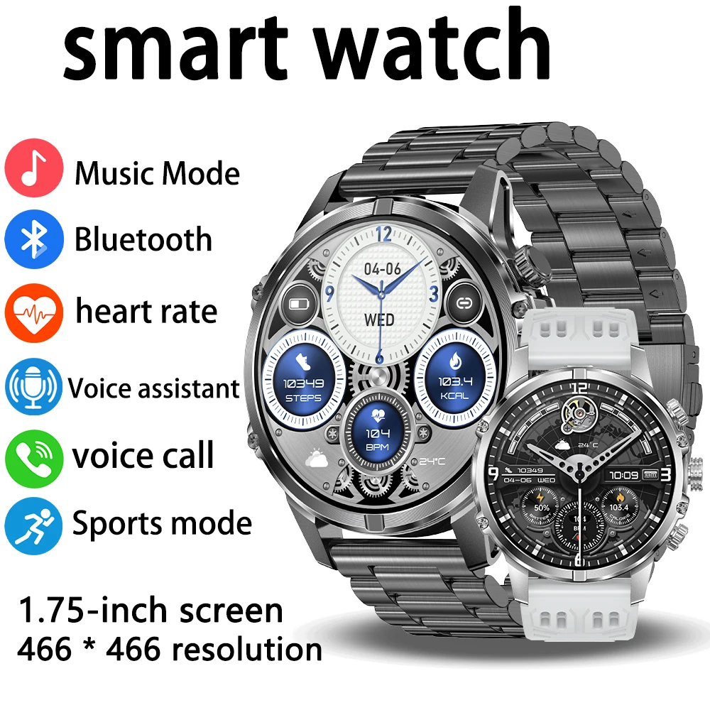 MAOYUAN Men's Smart 5.3 Bluetooth Call Watch 620mAh Polymer Lithium Battery 1.75-inch AMOLED Screen Men's Smart Call Watch