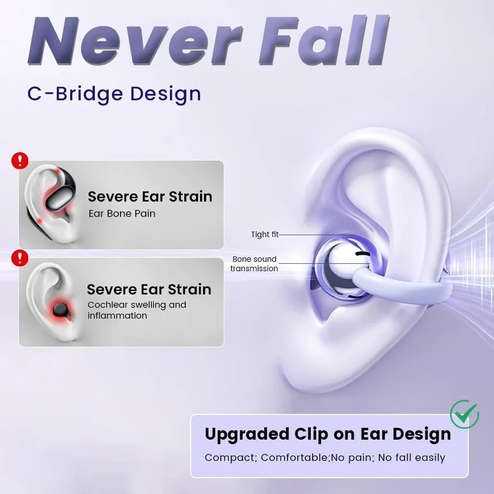 M108 Open Wireless Earbuds Bluetooth 5.4 Touch Control Ear Clip Earphones for iPhone Xiaomi Dual-Connection HIFI Headphones