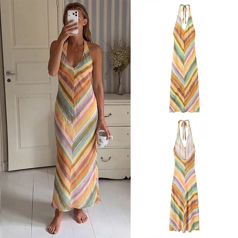 Guobioziy Women's Striped Dress 2026 Summer Collection Multi-Color Design European and American Casual Fashion Trend Outfit
