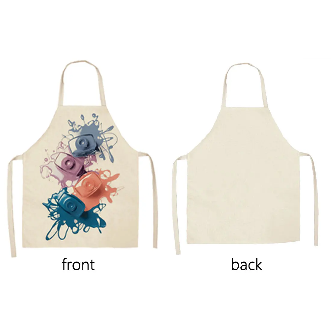 New Linen Apron Colorful Nail Polish Cosmetics Theme Print Kitchen Aprons Unisex Dinner Party Cooking Bib Funny Cleaning Apron