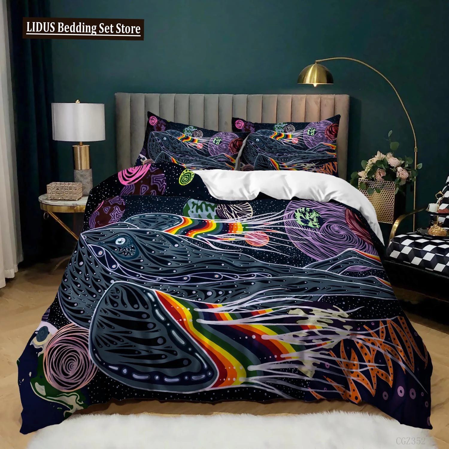 

Whale Duvet Cover Set Colourful Pattern Sea Life Jellyfish Bedding Set King Queen Twin Size Comforter Cover For Kids Boys Girls