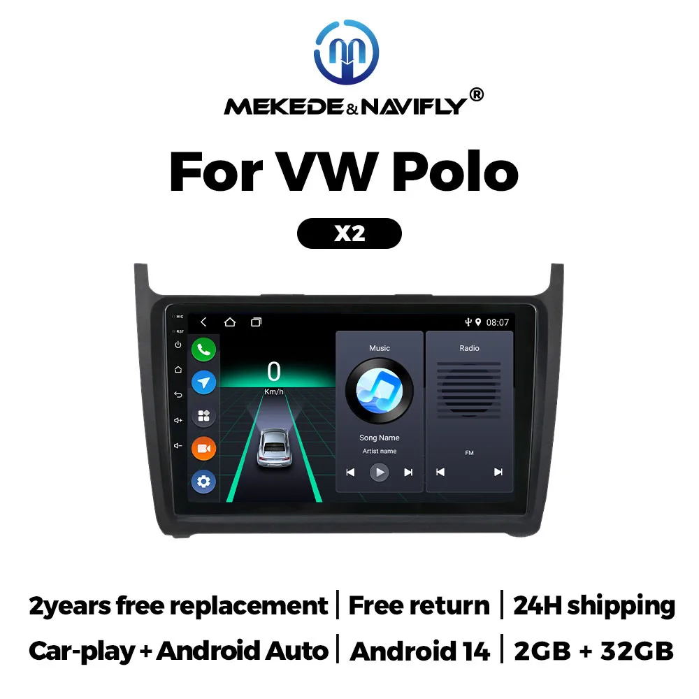 

Android 14 Auto Radio IPS Rear View Camera Display For VW Volkswagen POLO 2009 2010-2018 CarPlay Auto Multimedia Player FM WiFi