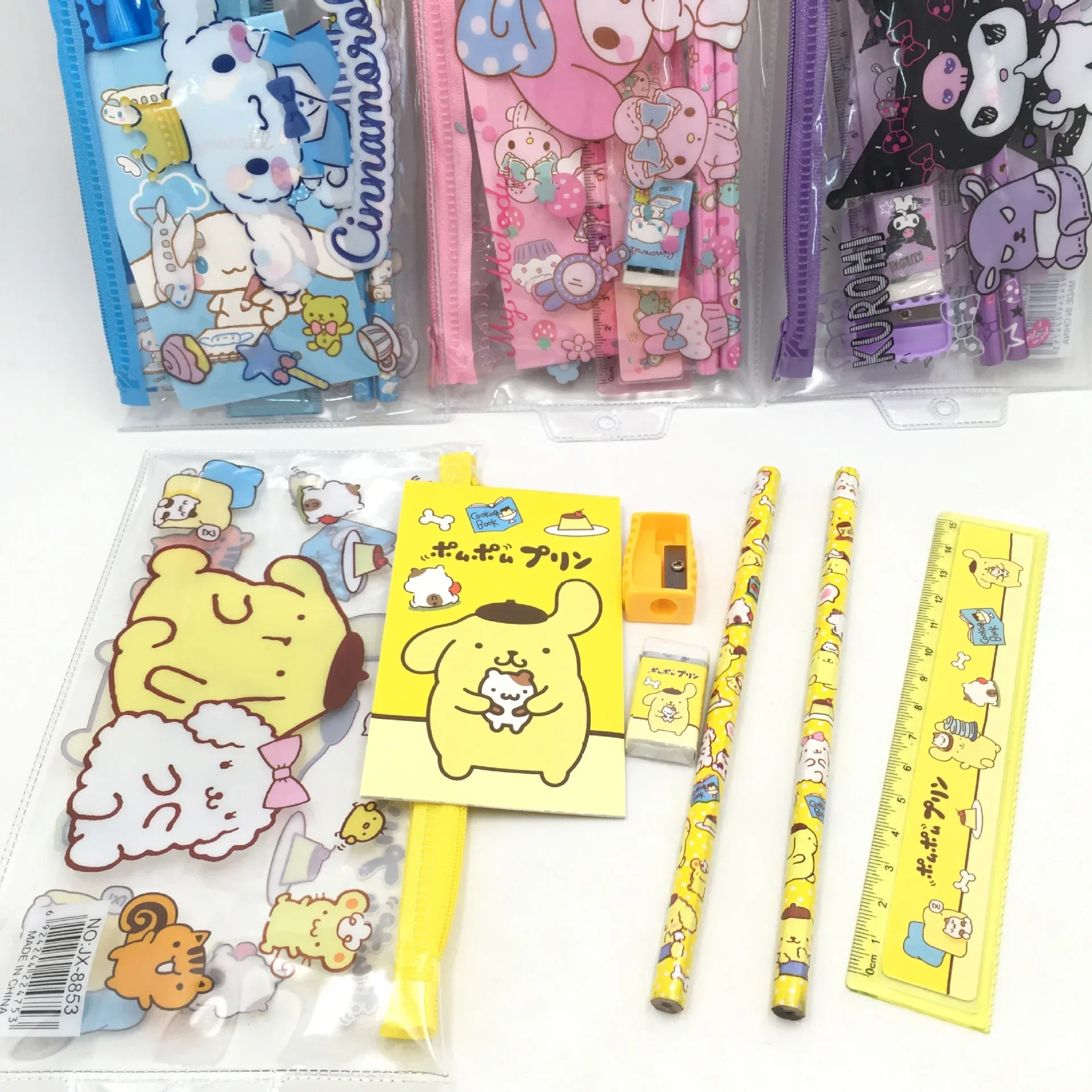 

48pcs Sanrio Korumi My Melody Hellokitty Stationery Five-piece Pencil Eraser Student Prizes School Supplies Set Wholesale