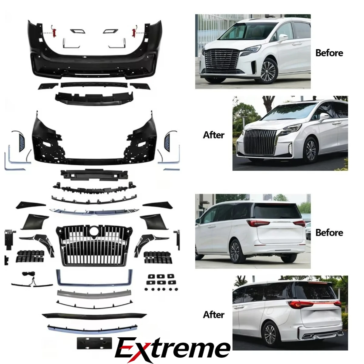 Tegarry Phantom Storm Upgraded Body Kit Front and Rear Bumpers Front Grille for Buick GL8 2020-2022 MPV061