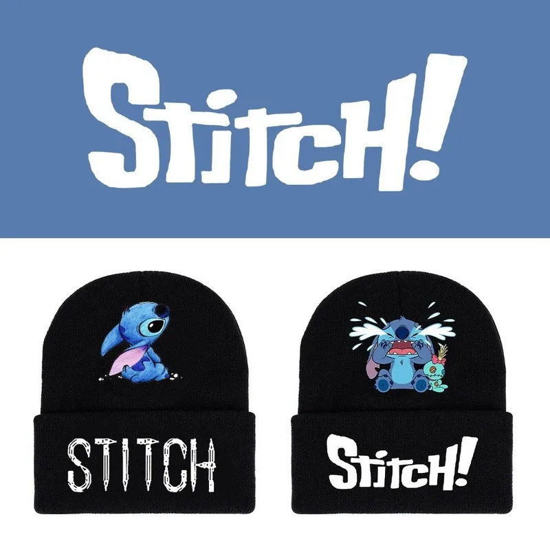 Sombreros de punto con estampado de dibujos animados de Disney Stitch para hombre y mujer, gorros de gorro de invierno, envoltura de cabeza de Hip Hop Y2k, gorros cálidos de tendencia, regalos