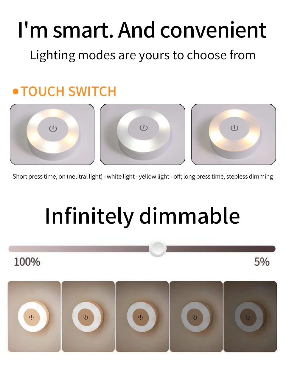 Touch Dimming LED Night Light USB Rechargeable Night Lamp Dedroom Kitchen Cabinet Wardrobe Lamp Staircase Wireless Closet Light