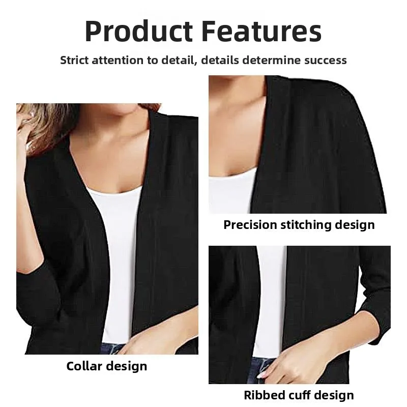 Or Cardigan lavorato a maglia da donna Versatile semplice Sle Primavera Autunno Maglione aperto sul davanti Seven Sve Lunghezza Vestibilità regolare